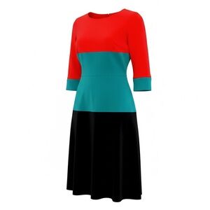 Colorblock Red and Green Black Career Dress